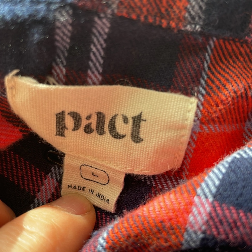 PACT Blue Red & White Short Sleeve Organic Cotton Pajama Button Down Top Large - Picture 6 of 8